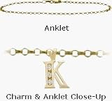 Diamond Initial K Yellow Gold 10 Charm Anklet