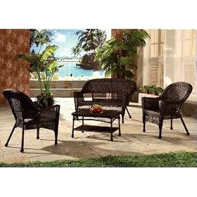 4pc Espresso Resin Wicker Patio Set