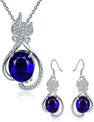 Women Jewelry Sets Crystal Fashion Earrings Pendant Necklace Inlay CZ Ocean Blue Open Teardrop Pendant