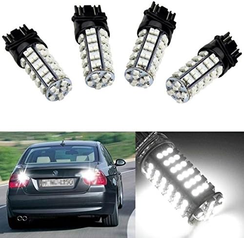 Elecsonix 4 Pieces Direct Fit 68-SMD Ultra Bright Car Xenon White Reverse Brake Tail Stop Back Up Light LED Lights Bulbs for 3157 T25 3057 3457 4157
