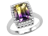 3.34 cttw Genuine Rare Emerald Cut Bicolor Ametrine and Diamond Ring.