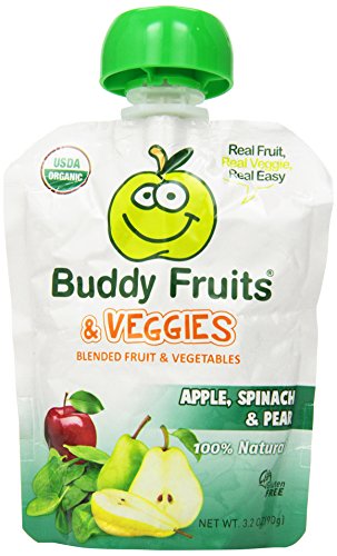 Buddy Fruits Blended Fruit and Veggies, Apple, Spinach and Pear, 3.2 oz. (Pack of 14)