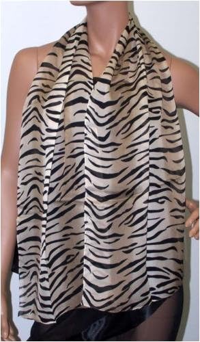 Textured Silk Georgette Scarf Animal Oblong-Tiger In Taupe