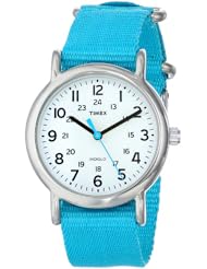 Timex Womens T2N836 "Weekender" Mid-Size Slip Thru Blue Nylon Strap Casual Watch
