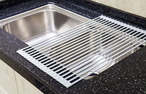 VECELO Over the Sink Multipurpose Roll-Up Dish Drying Rack (Gray)