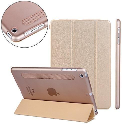 Jaykoo Unique New Apple iPad Mini 1 2 3 Retina Transparent Back Luxury Case Smart Cover Stand Magnetic Auto Wake Up Sleep Function Ultra Slim Light Weight Durable Tri-fold Protective Sleeve Gold.
