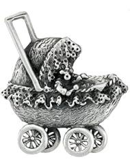 Sterling Silver Baby Carriage Brooch Pin, 1 13/16 inch wide