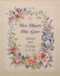 Dimensions Needlecrafts Stamped Cross Stitch, Two Hearts Wedding Record