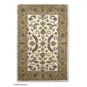 Hand tufted wool rug, 'Olive Splendor' (4x6)