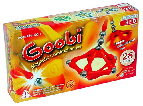 INTRO Pack: Red (28 pieces) Goobi Magnetic Construction Set. Contains 16 red bars, 10 spheres and 2 tripods.