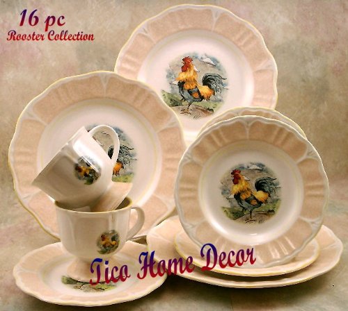 16PC DINNERWARE SET ROOSTER ROOSTER DECOR