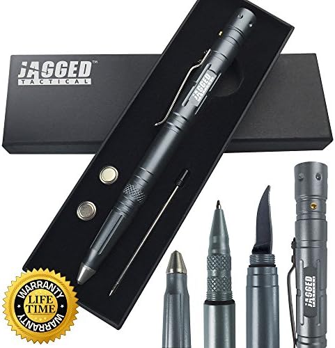 4 in 1 Tactical Pen Survival Tool - Multi Tool + LED Tactical Flashlight + Ballpoint Pen + Glass Breaker + Utility Blade. Complete with 2 Extra Batteries + Extra Ink Cartridge and Gift Box.