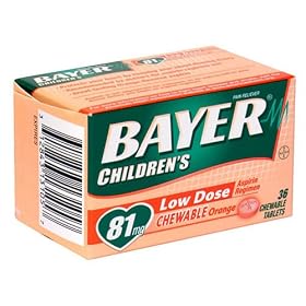 Bayer Aspirin Pain Reliever/ Fever Reducer, Children's Orange, 36-Count Chewable Tablets