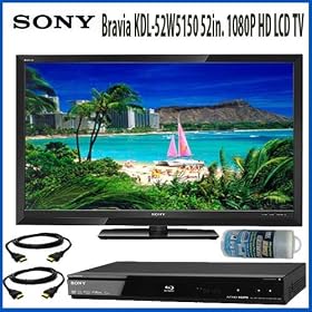 Sony Bravia KDL-52W5150 52in. 1080P 120HZ Motionflow Full HD LCD TV With Sony BDP-S360 Blu-Ray DVD Player Along With High Performance HDMI Cord & Microfiber Easy Screen Shammy Cleaner