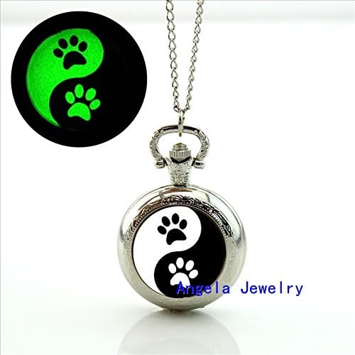 Pretty Lee Fashion Glow in The Dark Jewelry Yin Yang Paws Glowing Pocket Watch Dog Lovers Gift Vintage Pocket Watch Necklace