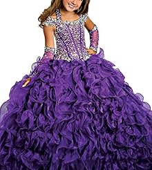 Girls  Halter Lace-Up  Crystal Beaded Organza Floor Length  Ball Gown Pageant Dress  With Rhinestones