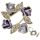 Rose Wreath Crystal Rhinestone Gold-Tone Brooch Pin - Blue