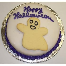 Chocolate Decorated Cake Single Layer 8" Round Topped with Ghoast Purple Trim