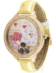 Ufingo-Korean Mini Fashion High End Watch Gifts For Ladies/Women/Girls-Yellow Leather Strap Rhinestone Edge Love Story Cake Heart Theme Dial