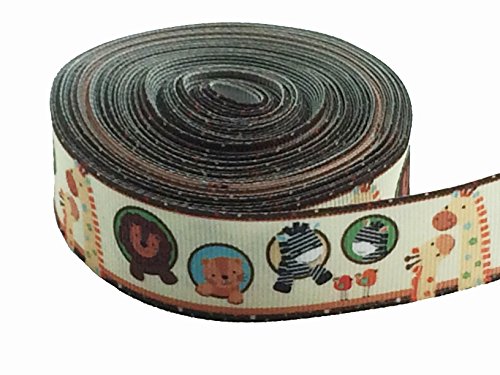 PEPPERLONELY Brand 10 Yards Safari Lion Zebra Giraffe 25mm (1 Inch) Grosgrain Ribbons