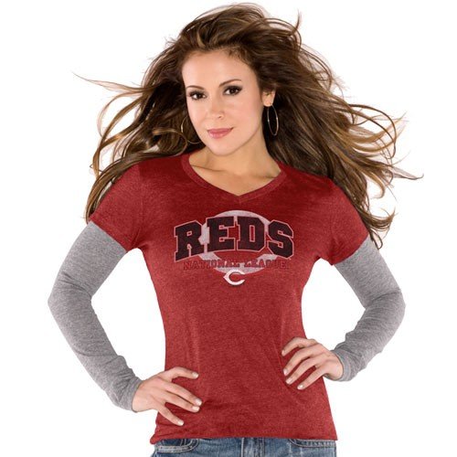 Touch by Alyssa Milano Cincinnati Reds Ladies Red Double V Triblend Premium T-shirt (Large)