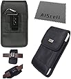 iPhone 6S PLUS , 6 PLUS {5.5'' version} AIScell Extra Large Ultra Rugged Pouch Case Holster Black Nylon Canvas Velcro Flap with Steel Metal Belt Clip + Carabiner Hook + Cleaning Cloth { fits Phone with LIFEPROOF WATERPROOF , OTTERBOX DEFENDER , UAG , MOPHIE JUICE PACK AIR / PLUS protective cover case on}