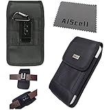 iPhone 6S PLUS , 6 PLUS {5.5'' version} AIScell Extra Large Ultra Rugged Pouch Case Holster Black Nylon Canvas Velcro Flap with Steel Metal Belt Clip + Carabiner Hook + Cleaning Cloth { fits Phone with LIFEPROOF WATERPROOF , OTTERBOX DEFENDER , UAG , MOPHIE JUICE PACK AIR / PLUS protective cover case on}