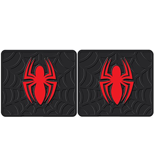 2 PIECE SPIDER-MAN BLACK W/ RED REAR RUBBER FLOOR MATS NEW SET CAR TRUCKS