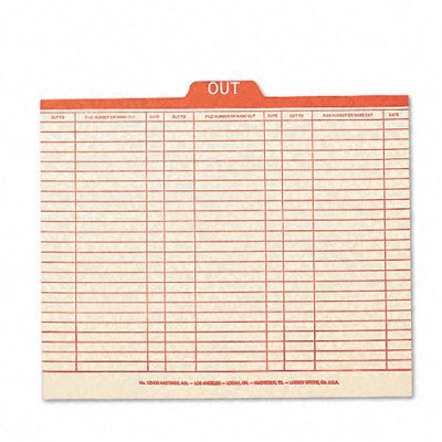 Manila Charge Out Record Guide, Red "OUT" Top Tab, Letter Size, 100/Box (SMD51910)
