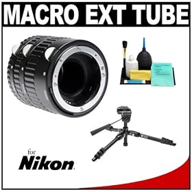 Zeikos Macro Automatic Extension Tube Set (12mm, 20mm & 36mm) with Macro Angle Tripod + Accessory Kit for Nikon AF D40, D5000, D3100, D3000, D90, D300, D300s, D7000, D3, D3s, D3x Digital SLR Cameras
