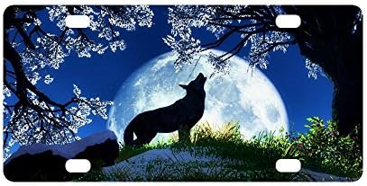 Wolf Strong And Durable Aluminum Car Metal License Plate Frame for Women/Men Four Holes Tag 12" X 6"