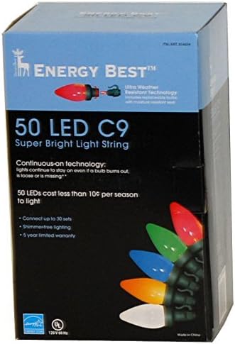 Energy Best 50 LED C-9 Color Holiday Christmas Lights