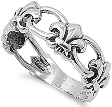 Crystalbella Design Sterling Silver Eternity Fleur De Lis Ring Band Holiday Gift