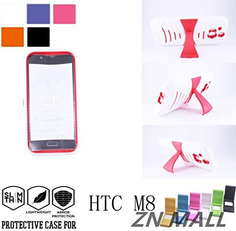 HTC M8 Case,Premium Shock-Absorbing Anti-Scratch Soft Rubber Skin TPU Hard Case,Durable Bumper Dual Layer Hybrid Armor Case with Kickstand for HTC M8 (White Red)