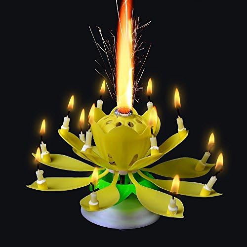 Pdorace® 3 Pack Amazing Romantic Musical Opening Louts Flower Rotating Happy Birthday Party Cake Candle (Yellow)