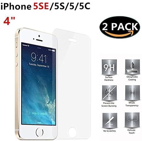 [2 PACK]iPhone SE/5S Tempered Glass Screen Protector,iDFORU 0.2mm Ultra Thin 9H Hardness 2.5D Round Edge Anti Fingerprint Anti Scratch for iPhone SE/5S/5C/5