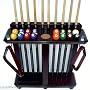 10 Cue & Pool Ball Set Floor Rack - Holder Mahogany Finish
