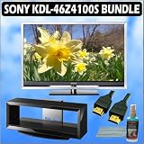 Sony Bravia Z-Series KDL-46Z4100S 46in. 1080P Silver Plus TV Stand Accessory Outfit with Flat Panel LCD/ Plasma Screen Cleaning Kit, Sony TV Stand and HDMI-HDMI Gold Tipped Cable
