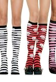 Acrylic Knee High Stocking Socks With Stripes And Skulls