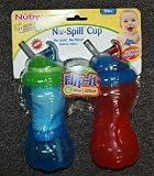 Nuby No-Spill 2 pack Flip-It Flexi Straw cups BPA FREE 14 Oz 9+ months - boy colors