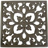 Aged Wrought Iron Lacy Scroll Design Square Trivet