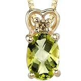 Dramatic Romance 0.75 cts Oval Checkerboard Peridot Diamond Pendant 14Kt Yellow Gold