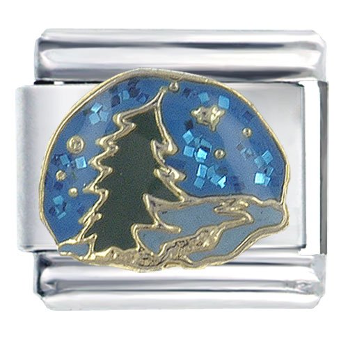 Snow Falling On Pine Tree X2 Christmas Themed Seasons Winter Italian Charms Bracelet Link