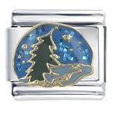Pugster Snowman Christmas Tree Gift Snow Falling On Pine X2 Themed Seasons Winter Italian Charms Bracelet Link