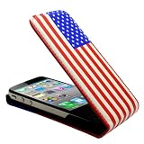 WalkNTalkOnline - Apple iPhone 4 & iPhone 4S Blue White Red Stars America USA Flag - God Bless America - Specially Ultra Slim Designed Leather Flip Case