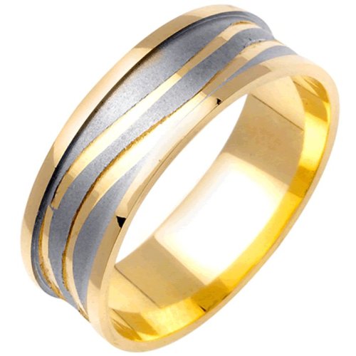 14K Two Tone Gold Women's Carved Lines Canal Wedding Band (7mm)