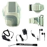 White Adjustable Deluxe Sportband / Workout Armband with Adaptable Neck Str ....