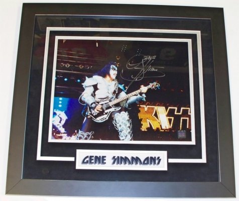 Gene Simmons Autographed KISS 11x14 Action Concert Photo ~ Custom Framed with nameplate