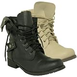 New Womens Army Military Worker Flat Buckle Ankle Boots Sz 3-8