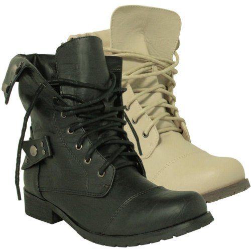 New Womens Army Military Worker Flat Buckle Ankle Boots Sz 3-8